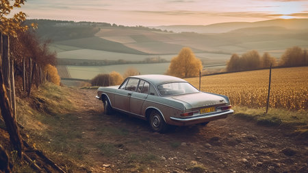 capture the evocative image of a well-worn peugeot py-10fc bike in a charming rural landscape in central france, highlighting its character and history through the lens of photographer brandon woelfel. use a 35mm focal length to capture the bike's charming imperfections and the essence of its past adventures against a backdrop of rolling hills, fields, and quaint farms. incorporate woelfel's signature vibrant neon colors, bokeh,の素材