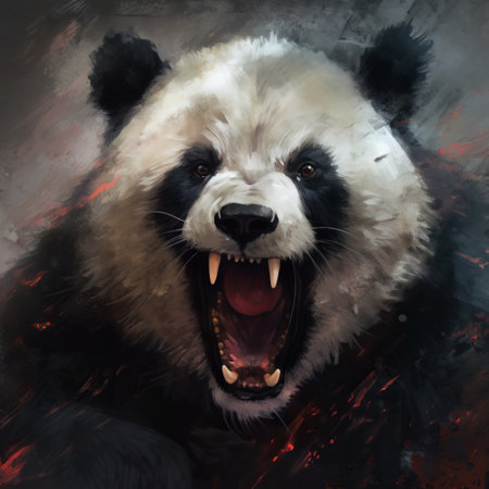 this image captures the intense gaze of a panda up close, giving the impression of a menacing presence. the black and white contrast adds to the dramatic effect. ai generatedの素材