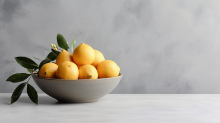 a beautiful arrangement of apricots in a minimalist style, set against a polished concrete backdrop. the mix of light gray and navy colors adds a touch of sophistication to the overall aesthetic. ai generatedの素材