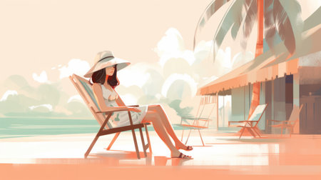 this poster features a minimalist drawing by james gilleard of a cute patricia on a beach with a white background. the design is simple yet eye-catching, making it a great addition to any room. ai generatedの素材