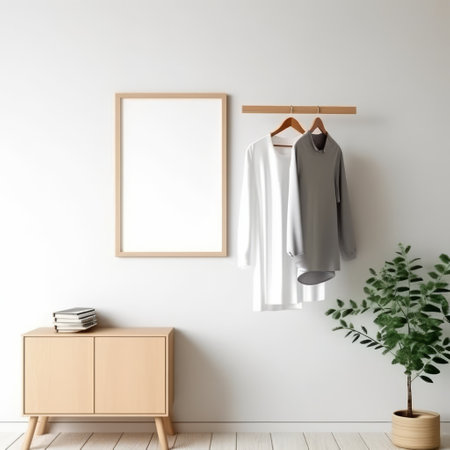 a simple yet elegant wardrobe portrait frame hangs on a blank white wall, creating a minimalist aesthetic. the lack of other objects around it draws attention to the frame's beauty. ai generatedの素材