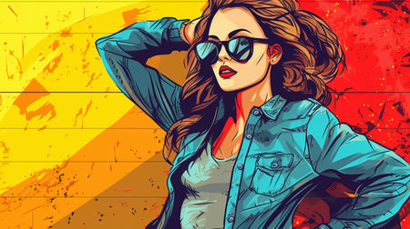 this portrait miniature depicts a cute girl leaning against the wall and showing off her legs. the style is inspired by street fashion and pop art, with a touch of andy warhol's iconic style. the use of vector graphics adds a modern twist to the classic art form. ai generatedの素材