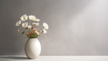 this painting features a modern and minimalistic flower vase with clean lines and a simple color palette. the focus is on the subject, with neutral tones and soft lighting. a great example of modern portraiture. ai generatedの素材