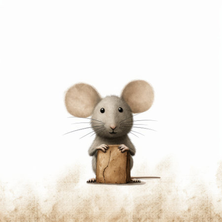 enjoy the whimsical art of jon klassen with this print featuring a mouse putting its hand in its mouth. the print includes a snicker emoji and has no background, making it easy to display in any room. ai generatedの素材