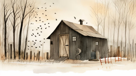 this is a stunning full-page illustration of a beautiful shed created by the talented artist jon klassen. the intricate details and use of color make this piece truly remarkable. ai generatedの素材