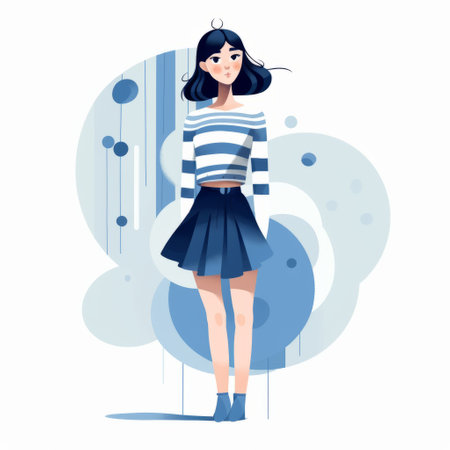 this illustration features a cute character wearing a blue outfit with thick lines and brush strokes. the flat coating and white background make the clean lines stand out. the image is in 8k resolution. ai generatedの素材