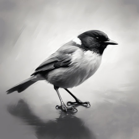 this artwork features a bird depicted in black and white using minimalist strokes. the artist is known for their bold saturation and innovative approach to realism, achieving lifelike accuracy in their framing and abstract minimalism. they are also appreciated for their ability to create hyper-realistic atmospheres and use rim light to enhance their subjects. ai generatedの素材