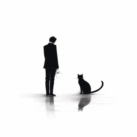 this vector illustration of a cat in minimalist style on a white background is a masterpiece in the style of edward gorey and oliver jeffers. it is currently trending on artstation and dribbble. ai generatedの素材