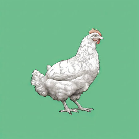 this sketch features a side view of a chicken with a moving head, set against a green and white background with a thick line representing a cloud. the minimalist design showcases the best quality in 8k resolution. ai generatedの素材