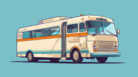 design a bus with a minimalist approach inspired by the 1980s era. the bus should have a sleek and simple look while still being functional and comfortable. ai generatedの素材