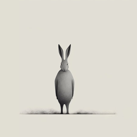 this vector illustration of a rabbit in a minimalist style on a white background is a masterpiece that combines the styles of edward gorey and oliver jeffers. it is currently trending on artstation and dribbble. ai generatedの素材