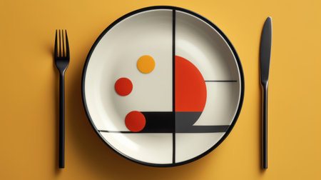 design a plate with a minimalist approach inspired by the 1980s era. keep it simple yet stylish. ai generatedの素材