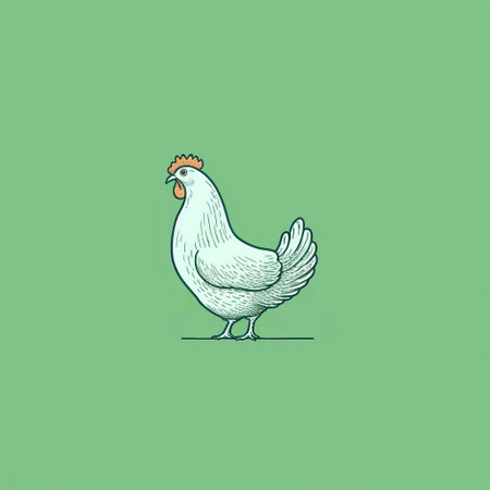 this sketch features a side view of a chicken with a moving head, set against a green and white background with a thick line representing a cloud. the image is rendered in 8k resolution for the best quality. ai generatedの素材