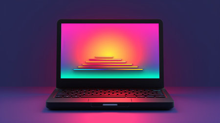 design a laptop with a minimalist aesthetic inspired by the 1980s. the laptop should have a sleek and simple look, with a focus on functionality and usability. ai generatedの素材