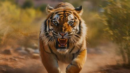 experience the thrill of watching a tiger running in ultra hd with hdr and 8k resolution, captured by the ultra sharp canon eos r3 camera. this cinematic footage is extremely detailed and will leave you in awe. ai generatedの素材