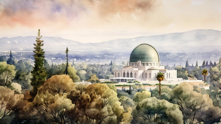 this high-detail watercolor painting captures the beauty of griffith park, showcasing its natural splendor against a light background. the artist's skillful use of color and brushstrokes brings the park to life, making it a stunning piece of art. ai generatedの素材