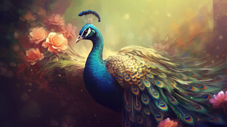 this stunning peacock illustration exudes a sense of peace and calmness. the intricate details and vibrant colors make it a true work of art. ai generatedの素材