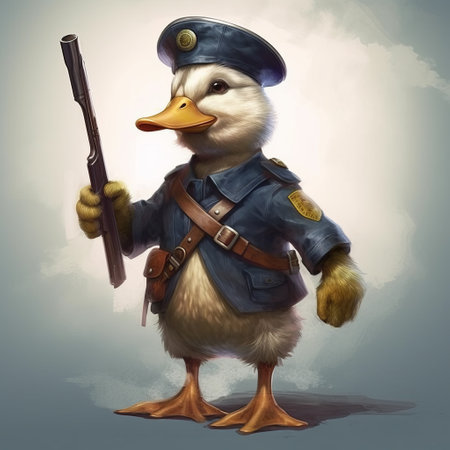 explore the world of duck police dog through charming illustrations in the style of children's books, featuring character studies brought to life with xbox 360 graphics. ai generatedの素材