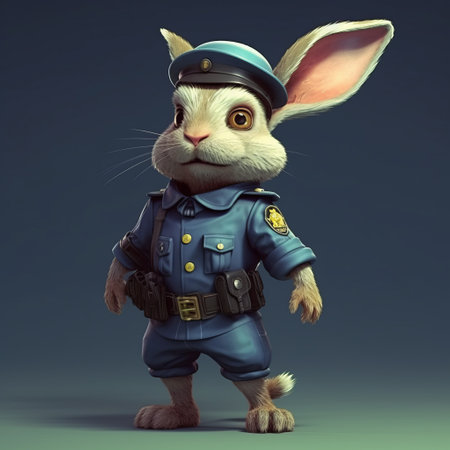 explore the world of rabbit police dog through charming illustrations reminiscent of children's books. this character study showcases the unique personality and traits of this lovable hero, brought to life with stunning xbox 360 graphics. ai generatedの素材