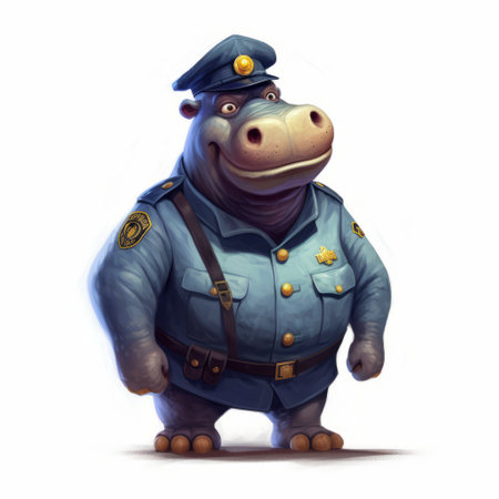 explore the world of hippopotamus police dog through charming illustrations in the style of children's books. dive into character studies of this unique police dog, brought to life with xbox 360 graphics. ai generatedの素材
