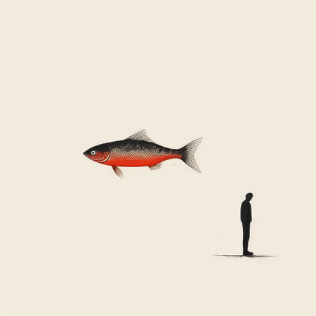 this vector illustration of a fish in a white background is a masterpiece in minimalist art. the style is reminiscent of edward gorey and oliver jeffers, and it's currently trending on artstation and dribbble. ai generatedの素材