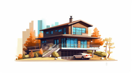 this high-quality digital art features a vector illustration of a house with versatile colors, perfect for modern or minimalist wall art. with 300 dpi and 8k graphic design, it's suitable for printing and boasts vintage and ultra details against a white background. ai generatedの素材