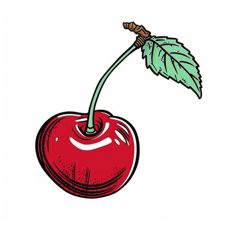 this is a simple line art drawing of a cherry, created using markers. the drawing is in flat 2d vector format and comes with an svg cut file. the cherry is drawn on a white background. ai generatedの素材