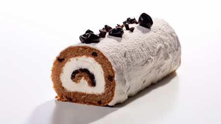 a visually appealing product photography of a mousse roll slice on a clean white background. perfect for food bloggers, restaurants, and bakeries. ai generatedの素材
