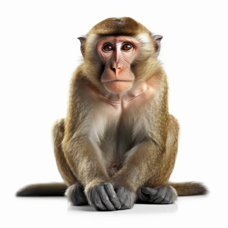 this monkey photo is isolated on a white background and boasts an extremely high resolution with super detail, anti-aliasing, and high sharpness. the use of ambient shading, hdr super detail, and various shaders such as opengl and glsl create an ultra photorealistic image. the 16mm lens and pro photo gb ensure megapixel quality, while the moody, cinematic, soft, beautiful, and accent lighting add depth andの素材