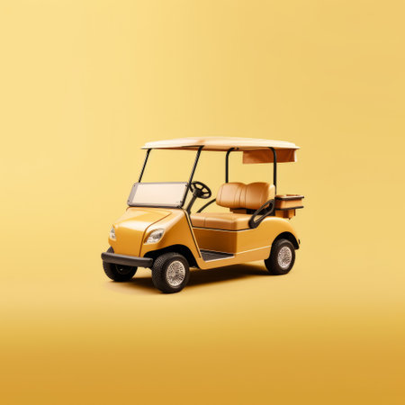 this epic shot of a golf cart was taken using a hasselblad camera with iso 100. the photo features professional color grading, soft shadows, clean sharp focus, and high-end retouching. it is an example of advertising and commercial photography with sharp details and a wide-angle view. the realistic render was achieved using vray render and the photo is available in 8k resolution. ai generatedの素材