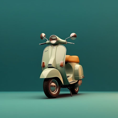 this epic shot of a scooter was captured using a hasselblad camera with iso 100 and features professional color grading, soft shadows, clean sharp focus, high-end retouching, and sharp details. the wide-angle and realistic render were achieved using vray render in 8k resolution. this commercial photography is perfect for advertising purposes. ai generatedの素材