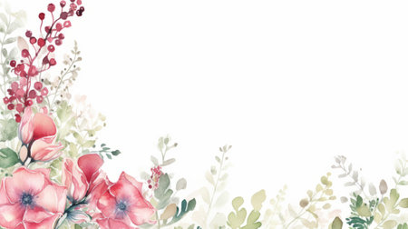 this beautiful watercolour page frame features a snapdragon fern and hollyhock on a white background with delicate line work. perfect for framing your favourite photos or artwork. ai generatedの素材