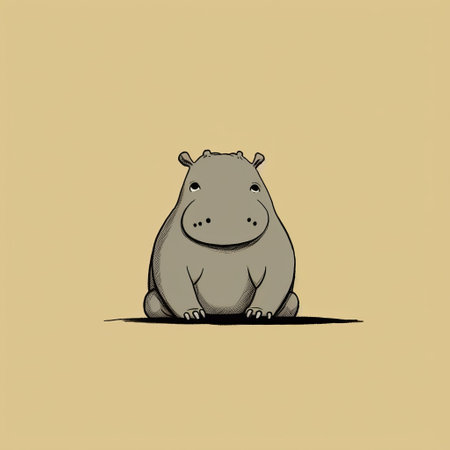 this black-outlined comic features a hippopotamus and a dead rabbit with crossed eyes. the minimalist design adds to the cuteness of the characters. ai generatedの素材