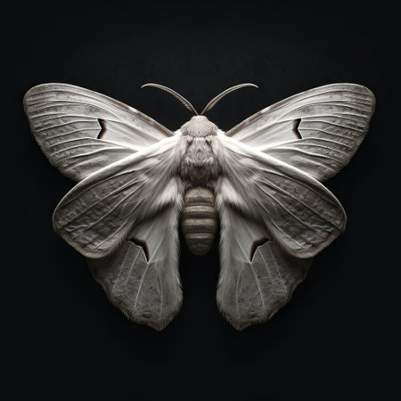 a moth captured from the back at an angle, showcasing its intricate patterns and colors. ai generatedの素材