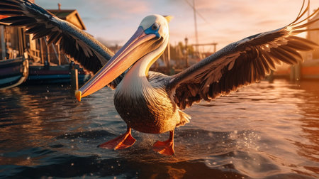 experience the stunning details of a pelican running in ultra hd, hdr, and 8k resolution with the cinematic quality of canon eos r3. the footage is ultra sharp and captures every movement of the bird. ai generatedの素材