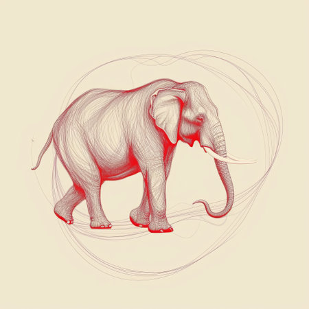 this artboard print features a minimalist one-line depiction of an elephant with a long mane rearing up. the simple yet striking design is perfect for adding a touch of nature to any room. ai generatedの素材