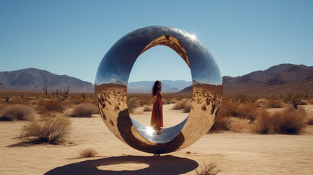 a stunning collection of photographs capturing the beauty of metal sculptures in the desert landscape. the images reflect on the essence of being and the connection between art and nature. ai generatedの素材