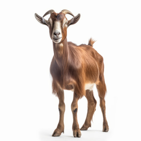 this photo of a goat is isolated on a white background and boasts extremely high resolution, super detail, and anti-aliasing. the 16mm lens and high sharpness create an ultra photorealistic image with ambient shading and hdr super detail. the use of shaders, including opengl and glsl, further enhance the image quality. with pro photo gb and over a million megapixels, this photo is a stunningの素材