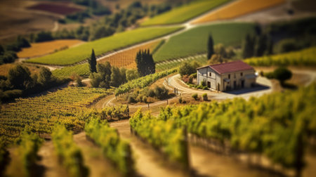 experience the stunning beauty of an italian landscape captured through a tilt-shift lens. the photo-realistic aerial view showcases a sunny day with clean sharp focus, depth of field, and beautifully-color-coded scenery. the winning awards photograph taken by takumar 105mm f/ 2.8 c 50 is hyper-detailed and strikingly vibrant. ai generatedの素材