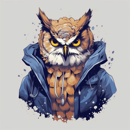 this half-length portrait of an owl in street wear is done in the popular azuki nft style. the owl is shown in profile, with a cartoon-like appearance and a light background. ai generatedの素材
