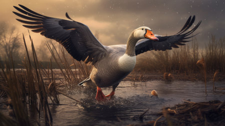 behold the stunning image of a goose in its natural habitat, searching for sustenance. witness the beauty of nature in action. ai generatedの素材