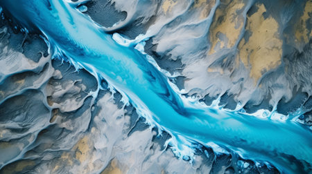 experience the beauty of iceland's natural landscape with this stunning canyon photography. the top-down view captures the glacier river stream as it reaches the coast and drops to the sea, creating a realistic and breathtaking scene. ai generatedの素材