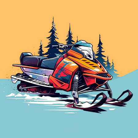 this beautiful vector art showcases a snowmobile in a forest setting, with a simple and colorful line drawing style. perfect for winter sports enthusiasts and graphic designers alike. ai generatedの素材
