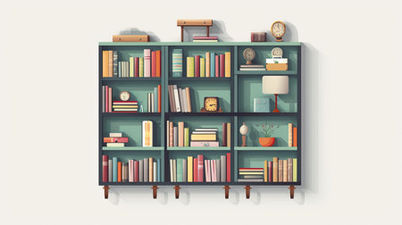 this high-quality digital art features a versatile bookshelf design in vintage style, perfect for minimalist wall art. with 300 dpi and ultra details, it's suitable for printing up to 8k graphic design. the white background makes it easy to incorporate into any decor. ai generatedの素材