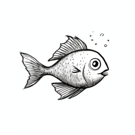 this is a simple and minimalistic cartoon doodle of a fish, created using only lines. the design is perfect for those who prefer a clean and straightforward style. ai generatedの素材