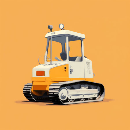 this design features a bulldozer with a yellow background in the style of annibale carracci, with clean and simple designs reminiscent of cinquecento. created by alessandro gottardo, the image is colorized in light white and light orange, making it perfect for ad posters. ai generatedの素材