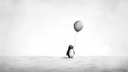create a black and white poster with a minimalist design featuring a penguin, inspired by the works of jim lively, marjane satrapi, editorial illustrations, and the helsinki school. ai generatedの素材