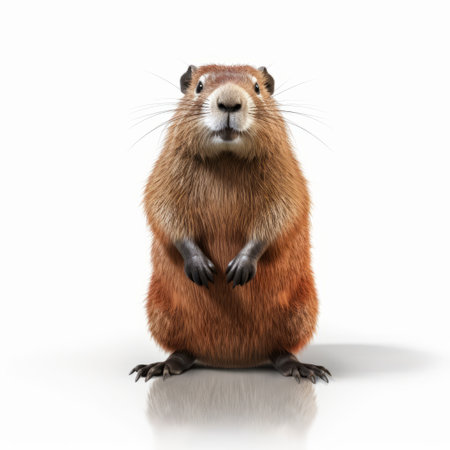 this beaver photo is isolated on a white background and boasts an extremely high resolution with anti-aliasing and high sharpness. the 16mm lens captures every detail, while the ambient shading and hdr super detail create an ultra photorealistic image. the use of opengl and glsl shaders further enhance the image quality. the photo has a large number of megapixels and is saved in pro photoの素材