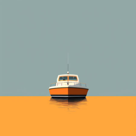 this ad poster features a yacht with an orange background, designed in the clean and simple style of annibale carracci. the design is inspired by the cinquecento period and colorized in light white and light orange by alessandro gottardo. ai generatedの素材