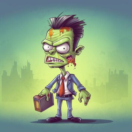 a mini zombie style cartoon depicting a project manager in action. the cartoon showcases the project manager's skills and expertise in managing a team of zombies to complete a project. ai generatedの素材